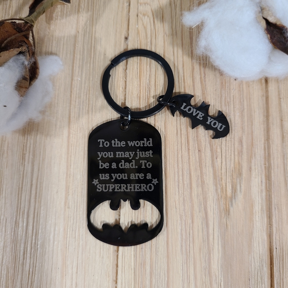 🦇🦇NEW🦇🦇AWESOME!! Super Hero Father's Keychain in BLACK 🦇🦇 - Picture 10 of 13